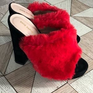 Shoe Republic LA, Sexy Red Fuzzy High Heels, 7